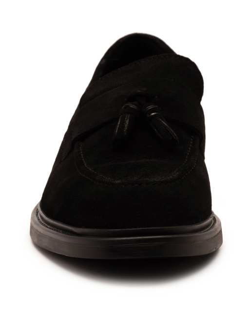 Off The Hook Blaine suede leather slip-on tassel loafers in black, 3 of 4