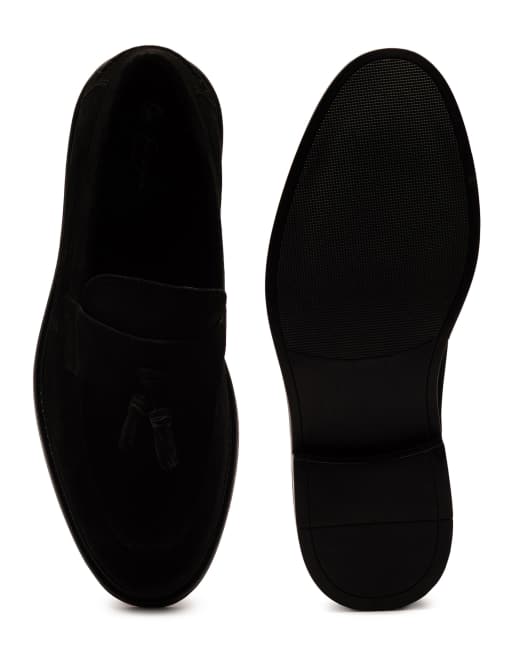 Off The Hook Blaine suede leather slip-on tassel loafers in black, 4 of 4