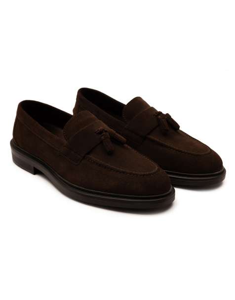 Off The Hook Blaine suede leather slip-on tassel loafers in brown - view 1