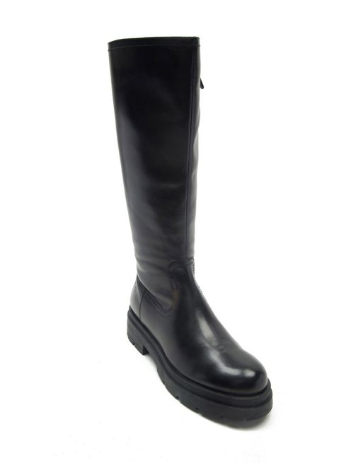 Off The Hook bond leather knee high biker boots in black | ASOS