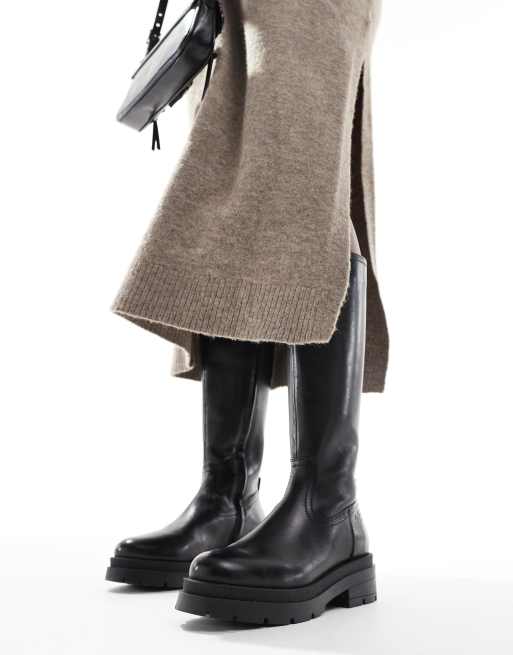 OFF THE HOOK BOND leather knee high biker boots in black ASOS - Main Image