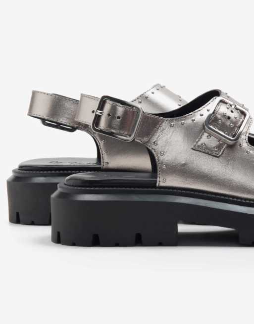 Off The Hook - Boston Triple - Sandali western in pelle color argento con suola spessa e triplo cinturino, 3 di 4