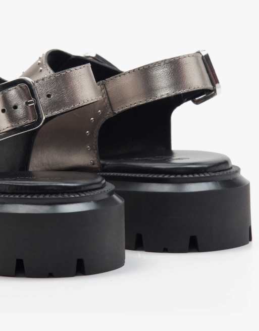 Off The Hook - Boston Triple - Sandali western in pelle color argento con suola spessa e triplo cinturino, 4 di 4
