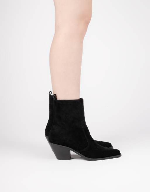 Off The Hook Bridge suede leather block heel ankle boots in black suede, 3 of 4