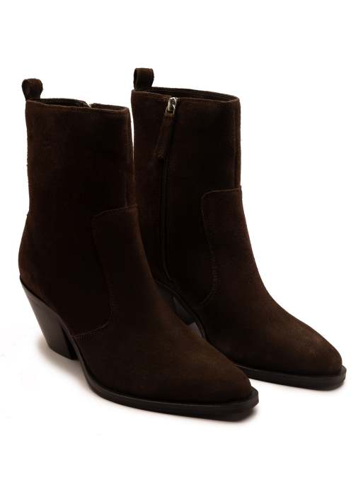 Off The Hook Bridge suede leather block heel ankle boots in brown, 2 of 4