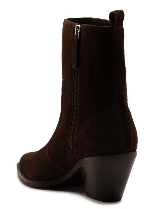 Off The Hook Bridge suede leather block heel ankle boots in brown, 3 of 4