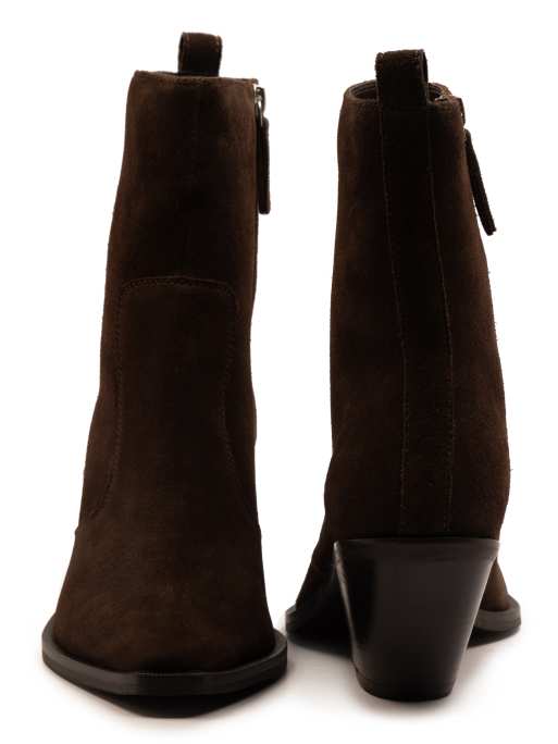 Off The Hook Bridge suede leather block heel ankle boots in brown, 4 of 4