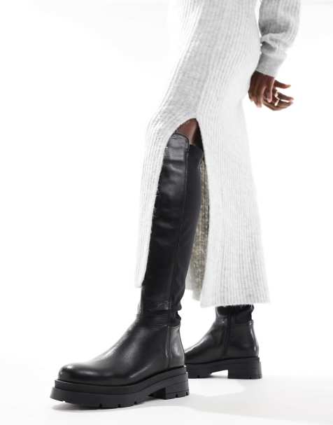 Off The Hook - Brixton - Stivali biker al ginocchio neri in pelle con zip - view 1