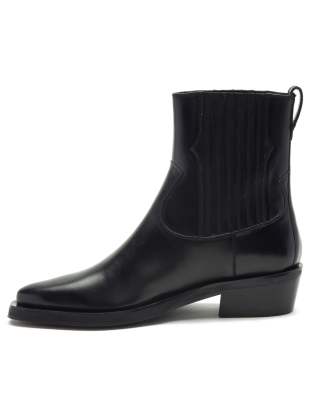 Off The Hook - Bromley - Chelsea-Boots aus Leder in Schwarz mit hohem Schaft und Western-Design