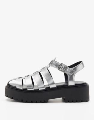 Off The Hook - Cally - Ledersandalen in Silber mit Western-Design und einem Riemen