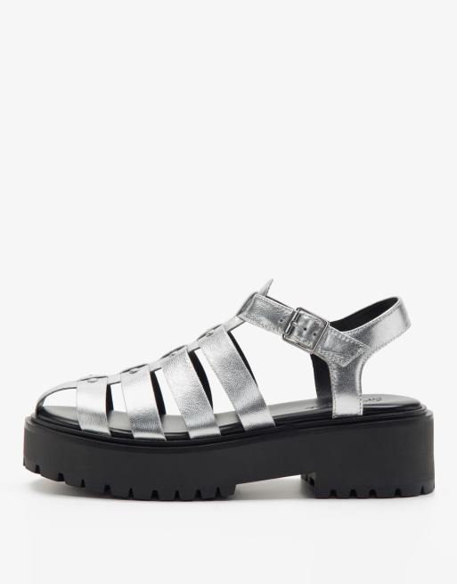 OFF THE HOOK CALLY single strap leather western sandals in silver 