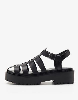 Off The Hook - Cally - Westernsandalen aus Leder mit einzelnen Riemen in Schwarz