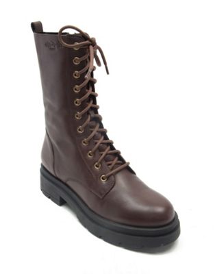  camden biker leather lace up high ankle boots in burgundy