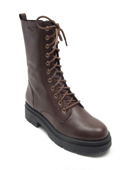Off The Hook camden biker leather lace up high ankle boots in burgundy