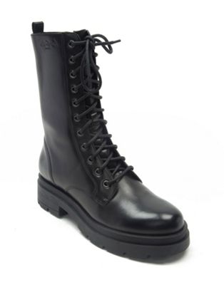 Off The Hook camden biker leather lace ups high boots in black | ASOS