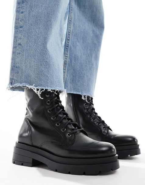 OFF THE HOOK CAMDEN biker leather lace ups high boots in black - view 1