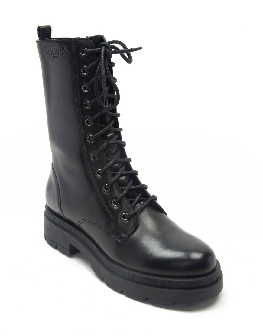 Off The Hook camden biker leather lace ups high boots in black