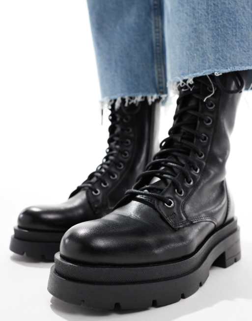 OFF THE HOOK CAMDEN biker leather lace ups high boots in black , 2 of 4