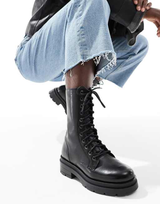 OFF THE HOOK CAMDEN biker leather lace ups high boots in black , 3 of 4