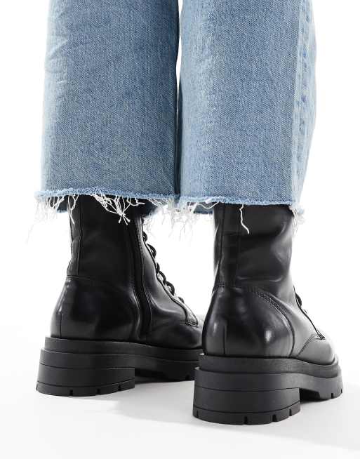 OFF THE HOOK CAMDEN biker leather lace ups high boots in black , 4 of 4