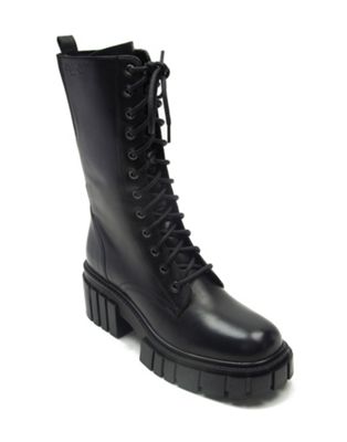 Off The Hook cannon leather lace up high knee boots in black