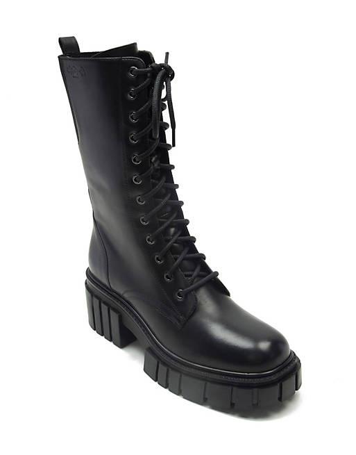 Off The Hook cannon leather lace up high knee boots in black | ASOS