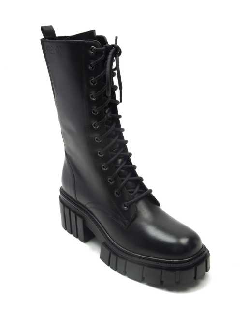 OFF THE HOOK CANNON leather lace up high knee boots in black 