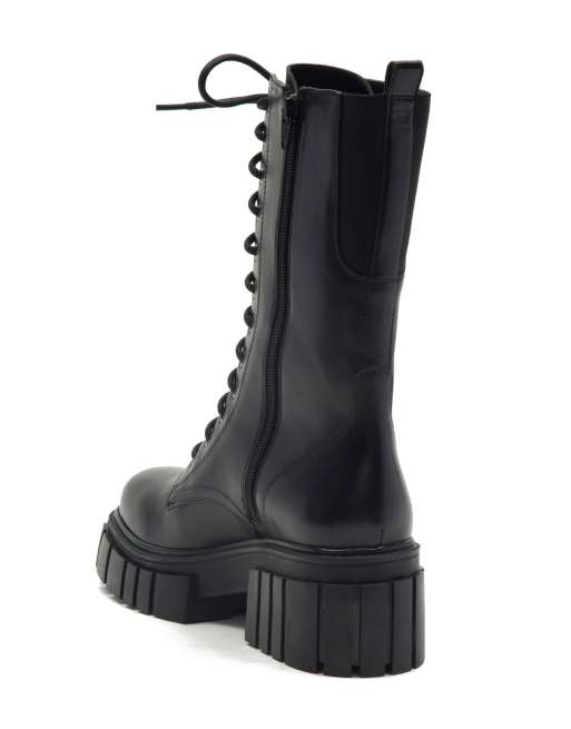 OFF THE HOOK CANNON leather lace up high knee boots in black 