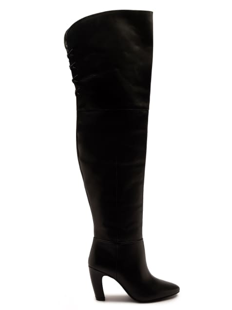 Off The Hook Carmen over-the-knee boots with block heel and back lace detail in black - view 1