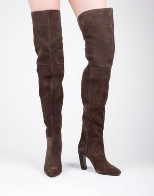Off The Hook Carmen Over-the-knee Boots With Block Heel And Back Lace Detail In Brown