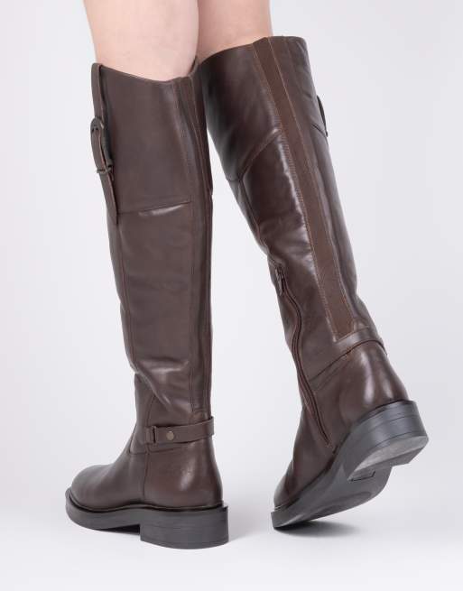 Off The Hook Carnaby leather knee-high riding boots with buckle strap and side zip in brown, 4 of 4