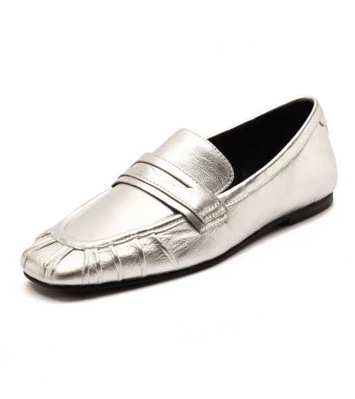 Off The Hook 'charing' flat casual slip on leather loafer in silver