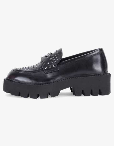 OFF THE HOOK 'COMPTON' stylish block heel black leather loafer shoes in black  - view 1