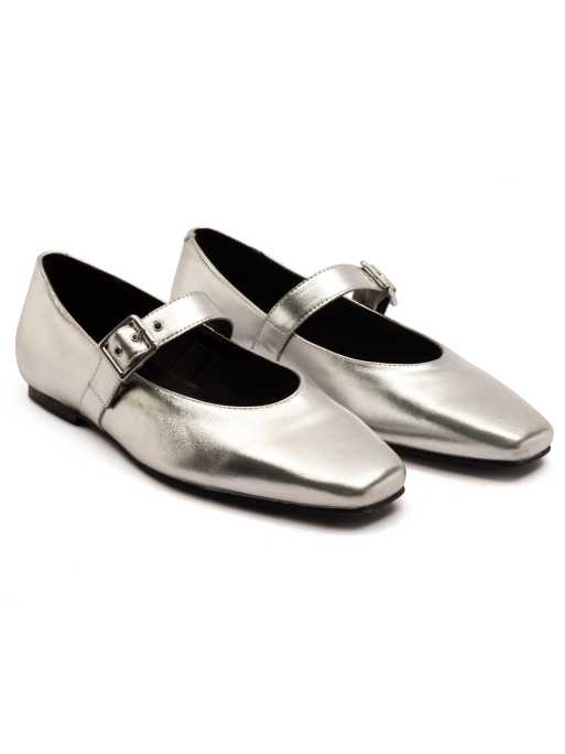 Off The Hook Cuffley leather square toe mary jane flats in silver, 2 of 4