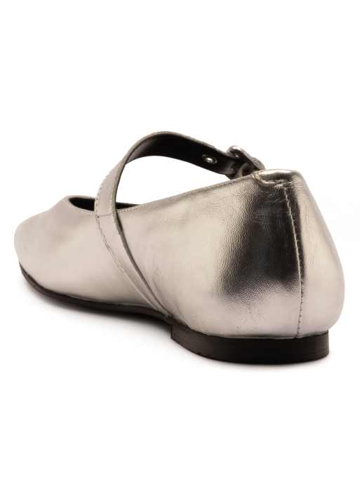 Off The Hook Cuffley leather square toe mary jane flats in silver, 3 of 4