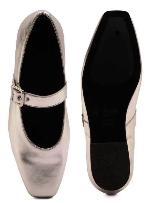 Off The Hook Cuffley leather square toe mary jane flats in silver, 4 of 4