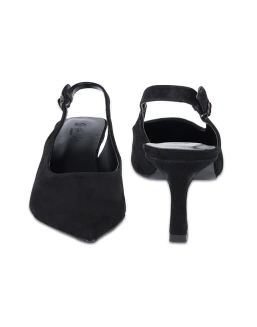 Off The Hook Danni suede pointed toe slingback kitten heel pumps in black, 4 of 4
