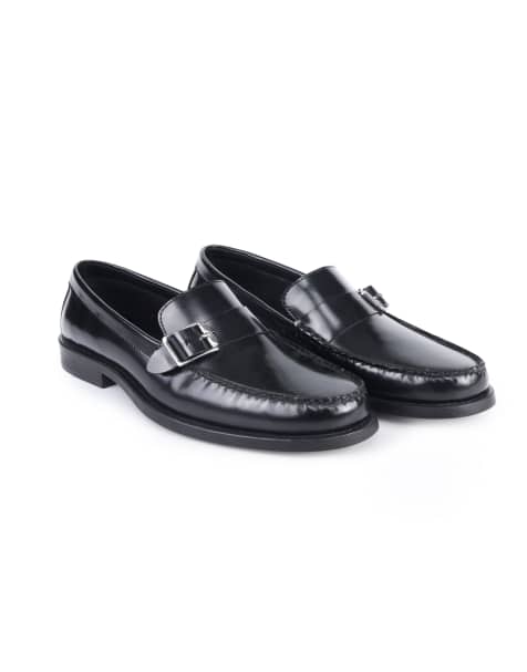 Off The Hook Eaton leather buckle loafers in black - view 1