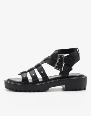 Off The Hook - Elverson - Westernsandalen aus Leder mit doppelten Riemen in Schwarz