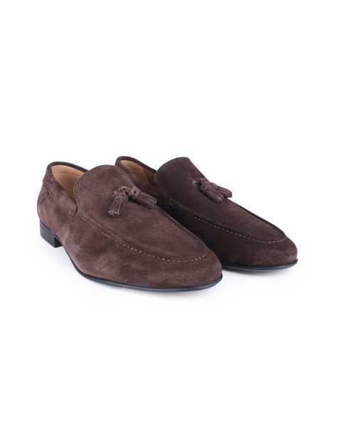 Off The Hook Emerson suede leather tassel loafers in brown suede - view 1