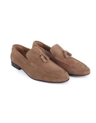  Emerson suede leather tassel loafers in mink suede