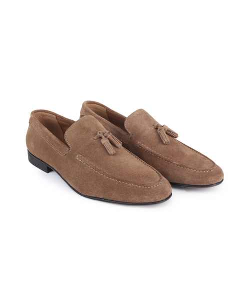 Off The Hook Emerson suede leather tassel loafers in mink suede - view 1