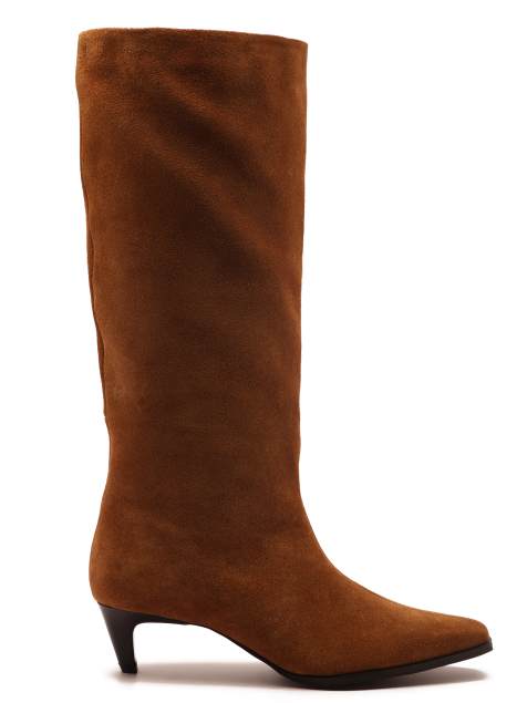 Off The Hook Fern suede leather knee-high kitten heel boots in cognac - view 1