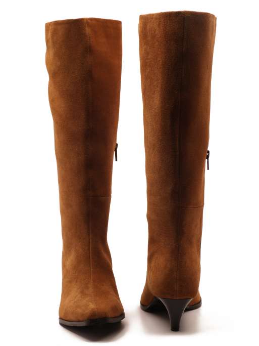 Off The Hook Fern suede leather knee-high kitten heel boots in cognac, 4 of 4