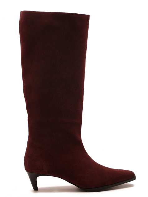 Off The Hook Fern suede leather knee-high kitten heel boots in maroon - view 1
