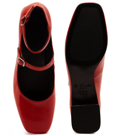Off The Hook - Fleet - Scarpe Mary Jane da donna con tacco largo in pelle rosse, 2 di 4