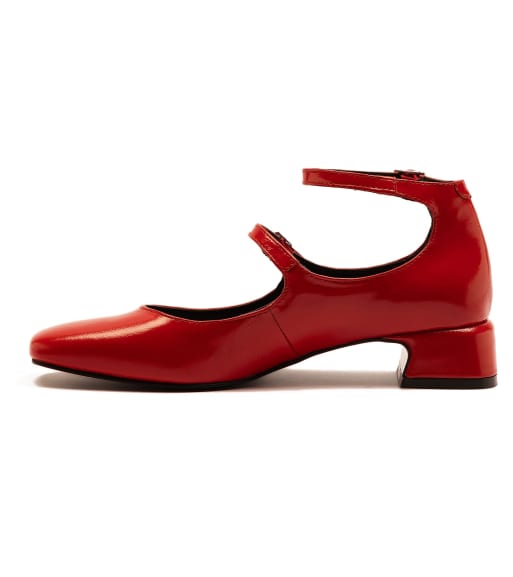 Off The Hook - Fleet - Scarpe Mary Jane da donna con tacco largo in pelle rosse, 4 di 4