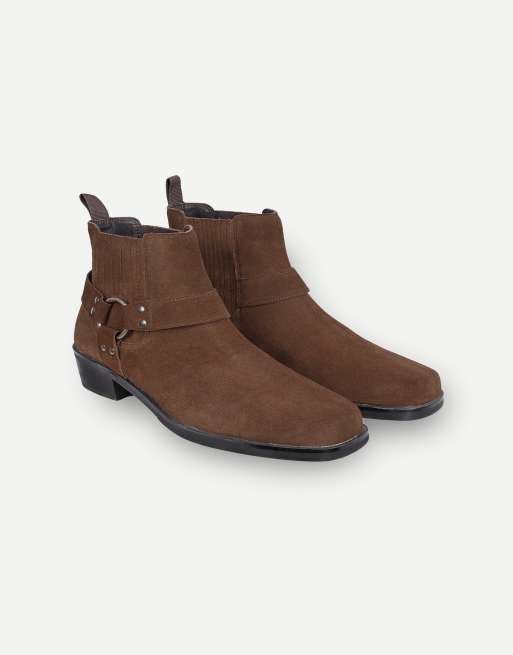 Off The Hook Freeman suede western harness ankle boots in brown, 2 of 7