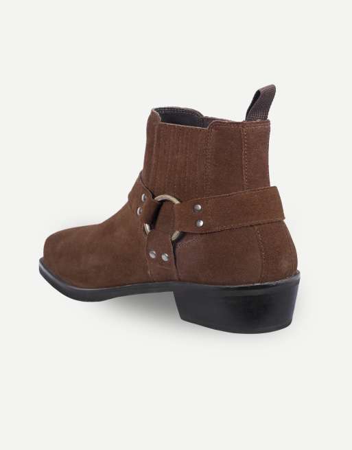 Off The Hook Freeman suede western harness ankle boots in brown, 3 of 7