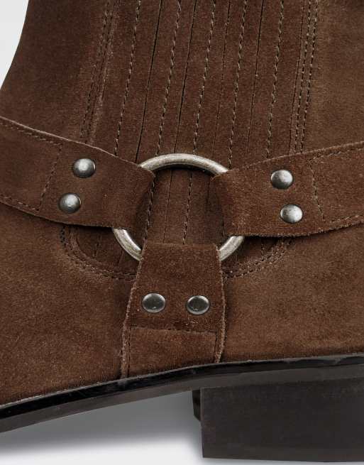Off The Hook Freeman suede western harness ankle boots in brown, 5 of 7